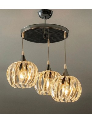 LED Yeni Model 3 Sarkıt Kristal Lüx Salon Avize Krom Renk