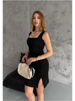 Qutta Kadın Kalın Askılı Dalgıç Kumaş Çan Elbise