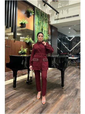 Comstar Kadın Jakarlı Bel Kuşaklı Cep Taşlı Alt Üst Takım