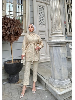 Comstar Kadın Jakarlı Bel Kuşaklı Cep Taşlı Alt Üst Takım