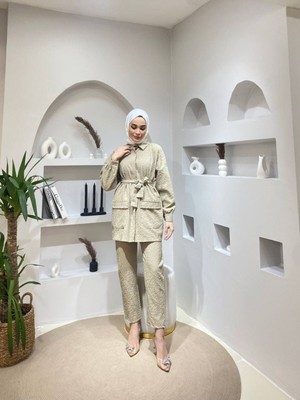 Comstar Kadın Jakarlı Bel Kuşaklı Cep Taşlı Alt Üst Takım