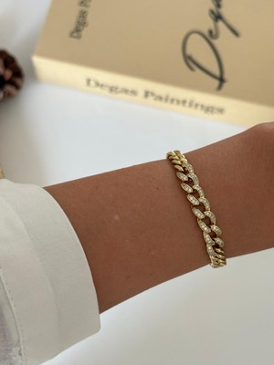 Marsel Özel Seri Ortası Zirkon Taşlı Orta Kalın Xp Zincir Gold Bileklik