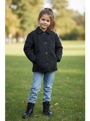 FullaModa Baklava Desen Kapitone  Oversize Kız Çocuk Mont