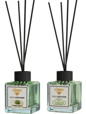 Rivola 2 Adet Premium Oda Kokusu Sandal Ağacı - Yasemin Reed Diffuser – Uzun Süre Kalıcı Koku – Bambu Çubuklu Ev, Ofis, Banyo Ortam Kokusu