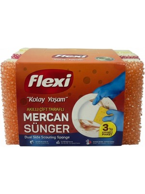 Flexi Akıllı Çift Taraflı Mercan Sünger 3'lü Avantaj Paketi - Sıcak Suda Yumuşayan Elastik Bulaşık Süngeri