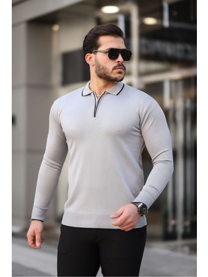 Comstar Fermuar Yaka Çizgi Detaylı Erkek Kazak