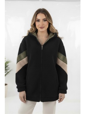 Hiramir Peluş Yeni Sezon Kadın Kolları Şeritli Kolej Mont KS2577