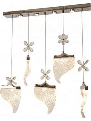 Avonni AV-7044-2073-5KY Krom Kaplama Modern Avize LED Metal Cam 80X25 cm