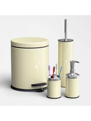Storemax Eko Serisi Ayak Basmalı Özellikli 4' Lü Banyo Seti Çöp Kovası+Kolozet Fırçası+Sıvı Sabunluk+Fırçalık Paslanmaz Krem