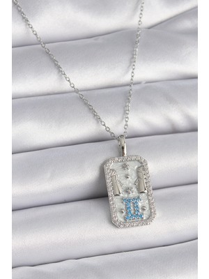 Ayder Timya 316L Çelik Gümüş Renk Zincir İkizler Burcu Zirkon Taşlı Kadın Kolye - TJ-BKO9446 TG/Tmya1395 218358