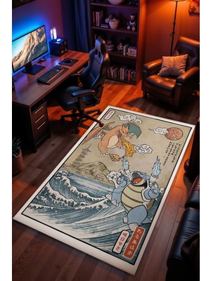 Charmbi Pokemon Desenli Kaymaz Taban Makinede Yıkanabilir Gaming Oyuncu Gamer Genç Odası Halısı