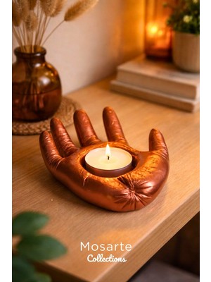 Mosarte El Yapımı Bakır El ve Damla Tasarım Tealight Mumluk Seti / Dekoratif Obje