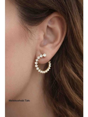 Xuping Jewelry 14 Ayar Altın Kaplama Tam Tur Zirkon Taşlı Halka Küpe - Vip Seri