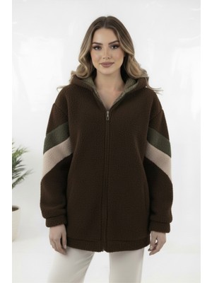 Hiramir Peluş Yeni Sezon Kadın Kolları Şeritli Kolej Mont KS2577