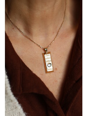 Yenigün Kuyumculuk 14 Ayar Altın Taşlı Külçe Altın Kolye Ucu (999,9,100G)