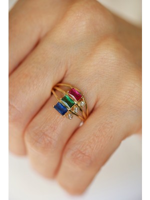 Yenigün Kuyumculuk 14 Ayar Altın Renkli Taşlı Trafik Yüzük