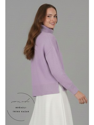 Sermoda Balıkçı Yaka Kazak - Boğazlı Triko Kadın 285 Kazak Lila