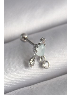 Ayder Timya 316L Çelik Gümüş Renk Beyaz Minelik Kalp Sallantı Zirkon Taş Detay Tragus Piercing - TJ-PR1229 TG/Tmya1395 218468