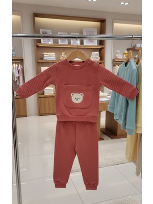 Kidzes Raporlu Ayıcık Cepli̇ %100 Cotton 2'li̇ Bebek Takımı Uni̇sex
