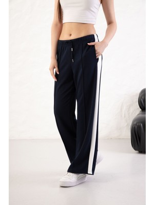 Yusgos Kadın Yumuşak Dokulu Modal Kumaş Yandan Şeritli Geniş Paça Palazz