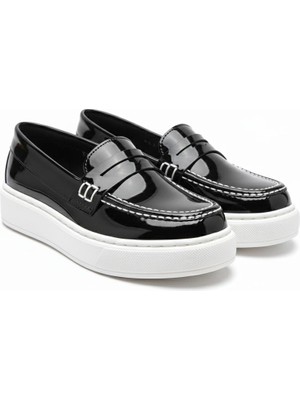 Besteps Siyah Rugan Loafer Hakiki Deri Termo Kaymaz Taban El Yapımı Erkek Çocuk Ayakkabıv