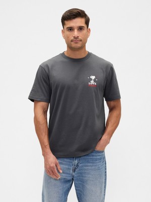 Gap Erkek Koyu Gri Peanuts Everyday Soft Relaxed Grafik Baskılı T-Shirt