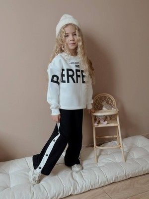 Butumikids Kız Çocuk Yazı Baskı Detaylı 3 Iplik Şardonlu Alt Üst Takım