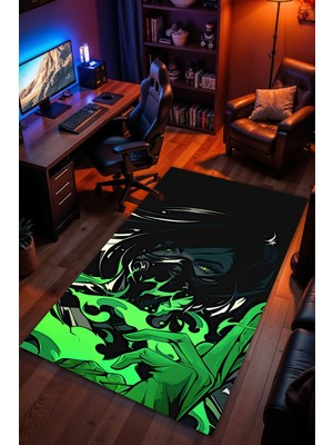Charmbi Valorant Desenli Kaymaz Taban Makinede Yıkanabilir Gaming Oyuncu Gamer Genç Odası Halısı