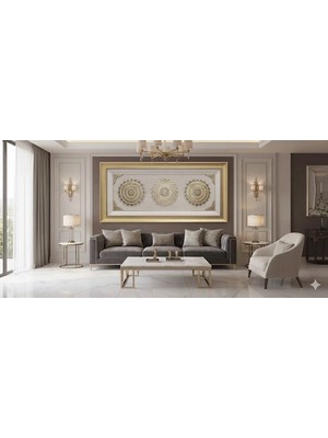 cosangroup 72×148 cm Amener Resulü – Esmaül Hüsna – Ayetel Kürsi Taşlı Papatya Modeli | Kabartma Ayetli, Camlı Modern Ahşap Çerçeve, Özel Tahta Kasalı 3’lü Tablo