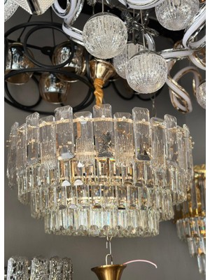 LED Yeni Model 60 cm Kristal Lüx Salon Avize Gold Renk Ithal Kasa
