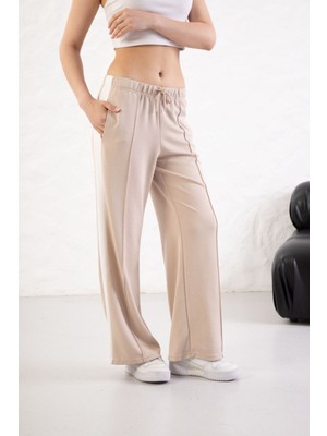 Yusgos Kadın Yumuşak Dokulu Modal Kumaş Yandan Şeritli Geniş Paça Palazz