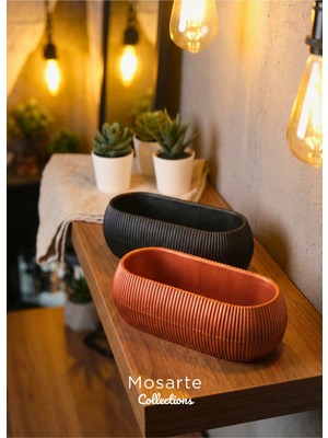 Mosarte Ribbed Modern Yivli Oval Tasarım Vazo / Dekoratif Obje 2'li Set