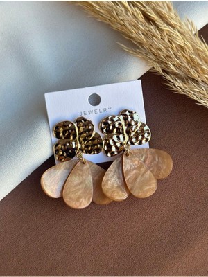 Atelier Çağla Altın Açık Kahverengi Sedefli Tasarım Sallantı Kadın Küpe