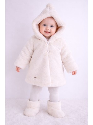 Butik Kız Bebek - Çocuk Peluş Külah Kapüşon Detaylı Kaban - Mont