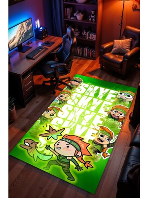 Charmbi Valorant Desenli Kaymaz Taban Makinede Yıkanabilir Gaming Oyuncu Gamer Genç Odası Halısı