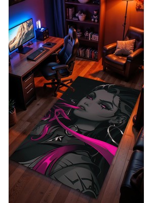 Charmbi Valorant Desenli Kaymaz Taban Makinede Yıkanabilir Gaming Oyuncu Gamer Genç Odası Halısı