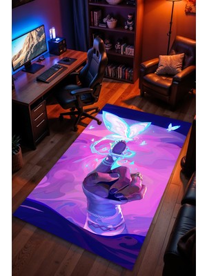 Charmbi Valorant Desenli Kaymaz Taban Makinede Yıkanabilir Gaming Oyuncu Gamer Genç Odası Halısı