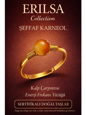 Erilsa Sertifikalı Kalp Enerji Denge Yüzüğü – Şeffaf Karneol Ayarlanabilir Gold Ince Kasa Koç Aslan Burcu