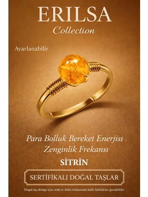 Erilsa Sertifikalı Para Bolluk Bereket Yüzüğü – Sitrin Taşı Ayarlanabilir Gold Ince Kasa Aslan Koç Burcu