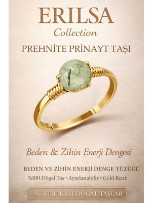 Erilsa Sertifikalı Beden Zihin Denge Enerji Yüzüğü - Prehnite Prinayt Taşı Ayarlamalı Terazi Balık Burcu