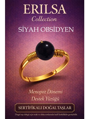 Erilsa Sertifikalı Menopoz Dönemi Enerji Yüzüğü – Siyah Obsidyen Ayarlanabilir Gold Ince Kasa Başak Oğlak