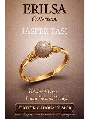 Erilsa Sertifikalı Polikistik Enerji Yüzüğü – Jasper Taşı Ayarlanabilir Gold Ince Kasa Başak Boğa Burcu