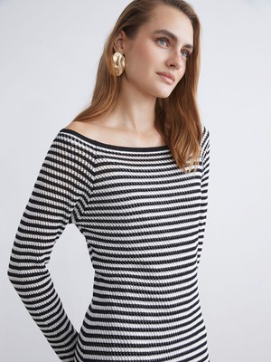 Lc Waikiki Yeni Sezon Kayık Yaka Ajurlu Triko Elbise