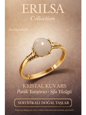 Erilsa Sertifikalı Panik Yatıştırıcı Enerji Yüzüğü – Kristal Kuvars Ayarlamalı Yengeç Balık Başak Burcu