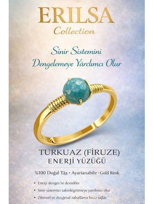 Erilsa Sertifikalı Sinir Sistemi Denge Yüzüğü – Turkuaz Firuze Ayarlanabilir Gold Terazi Balık Burcu