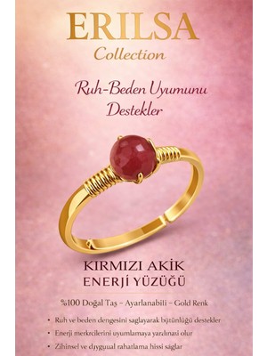 Erilsa Sertifikalı Ruh Beden Denge Yüzüğü – Kırmızı Akik Taşı Ayarlanabilir Gold Aslan Koç Burcu