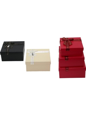 Go İthalat 3pcs Kare Mat Mix Renkli - Kabartma Desen Karton Hediye Kutusu Kurdelalı 19-17-15CM (5250)