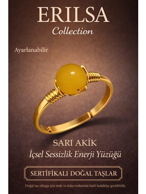 Erilsa Sertifikalı Içsel Sessizlik Enerji Yüzüğü – Sarı Akik Taşı Ayarlamalı Gold Ince Başak Oğlak Burcu