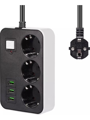 Go İthalat 3 USB Li 3 Lü 1.8 M Akım Korumalı Priz (5250)