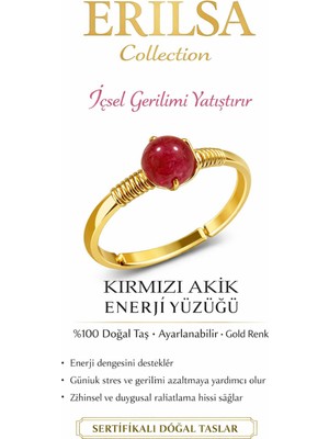 Erilsa Sertifikalı Enerji Dengeleyici Frekans Yüzüğü - Kırmızı Akik Taşı Ayarlamalı Gold Koç Aslan Burcu